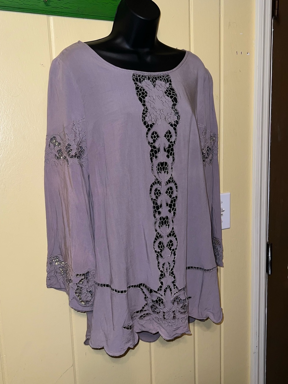 Kori Crochet Lace Bell Sleeve Embroidered Tunic Mauve Romantic Boho Size L - Picture 4 of 9
